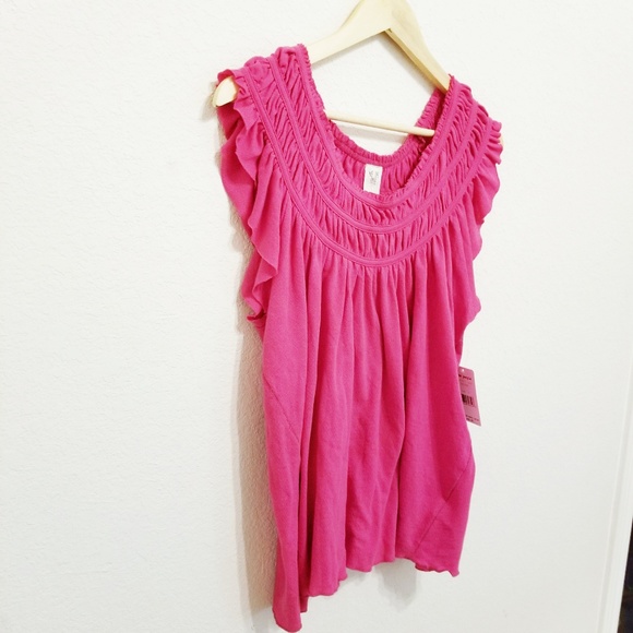 Free People Ruffle Gathered Top On/Off Shoulder - Picture 4 of 5